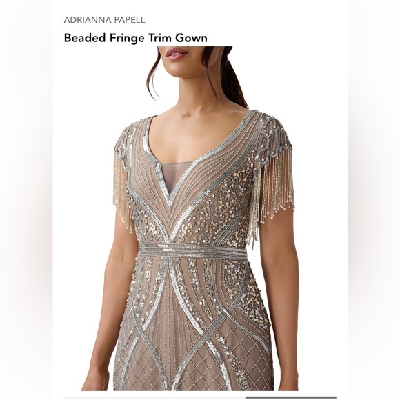 ADRIANNA PAPELL Beaded Fringe Trim Gown - Picture 9 of 11